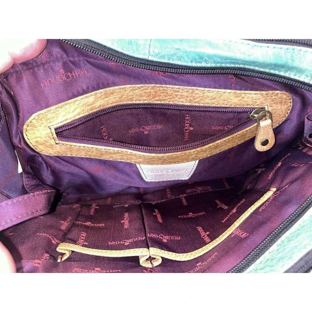 Anuschka Hand Painted Art Leather Tiger Leopard Hibiscus Satchel Purse W/Coin - Picture 12 of 16